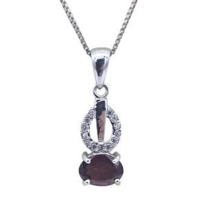 Sterling Silver Red Garnet Accented Pendant Necklace On A Chain Italy Signed